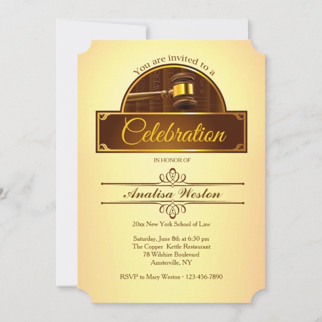 Invitación a graduación de Justice Gavel (Anverso)