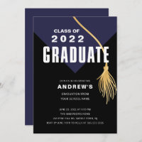 Invitación a graduación de la capa azul negrita mo