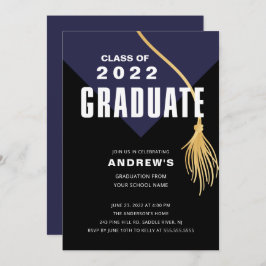 Invitación a graduación de la capa azul negrita mo