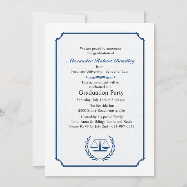 Invitación a graduación de la carrera de abogados (Anverso)