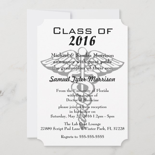 Invitación a graduación de la Escuela de Medicina  (Anverso)
