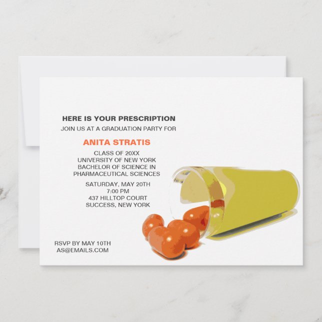 Invitación a graduación de la farmacia del frasco  (Anverso)