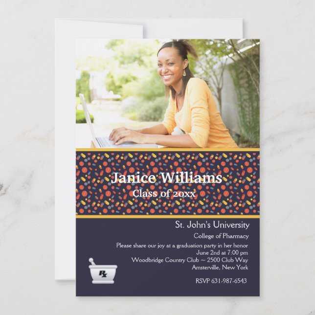 Invitación a graduación de la foto de la farmacia  (Anverso)