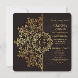 Invitación a graduación de la impresión dorada