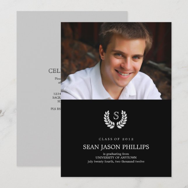 Invitación a graduación de la ley por monograma de (Anverso / Reverso)