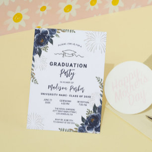 Invitación a graduación de las flores azules oscur