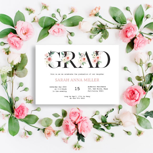 Invitación a graduación de letras florales de Rubo (Subido por el creador)