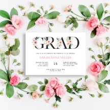 Invitación a graduación de letras florales de Rubo