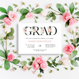 Invitación a graduación de letras florales de Rubo
