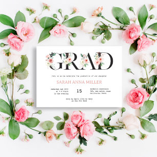 Invitación a graduación de letras florales de Rubo