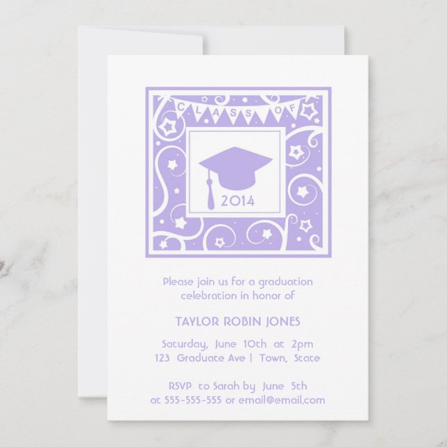 Invitación a graduación de Lilac Purple Swirls Gir (Anverso)