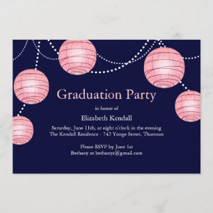 Invitación a graduación de linterna de Fiesta azul