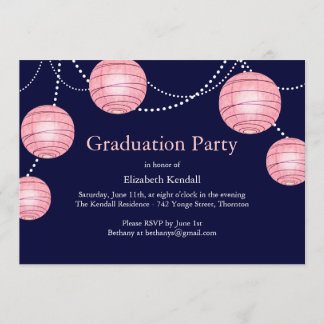 Invitación a graduación de linterna de Fiesta azul