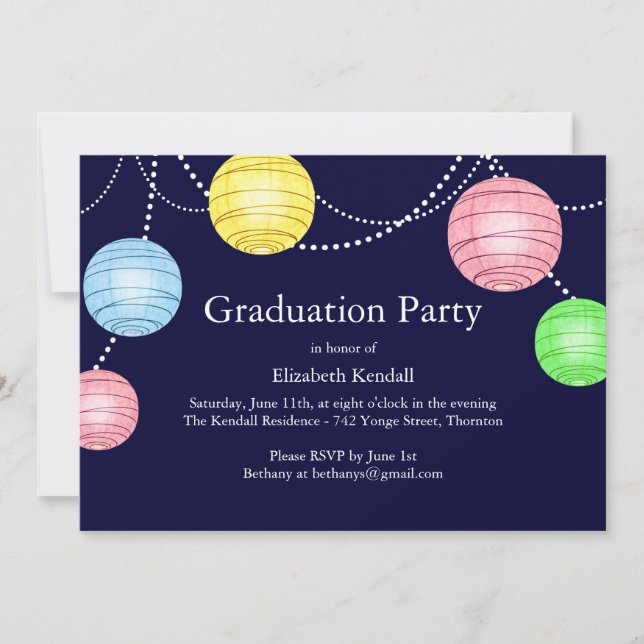 Invitación a graduación de linterna Fiesta azul (Anverso)