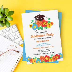 Invitación a graduación de Luau Hibiscus Tropical