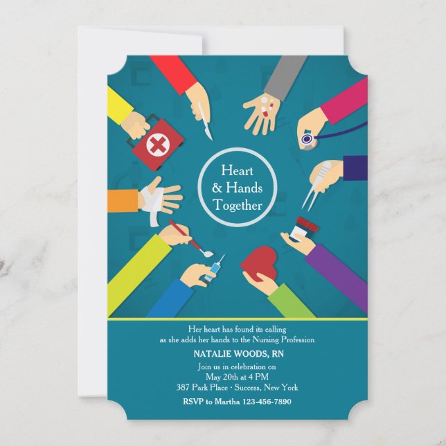 Invitación a graduación de manos médicas (Anverso)