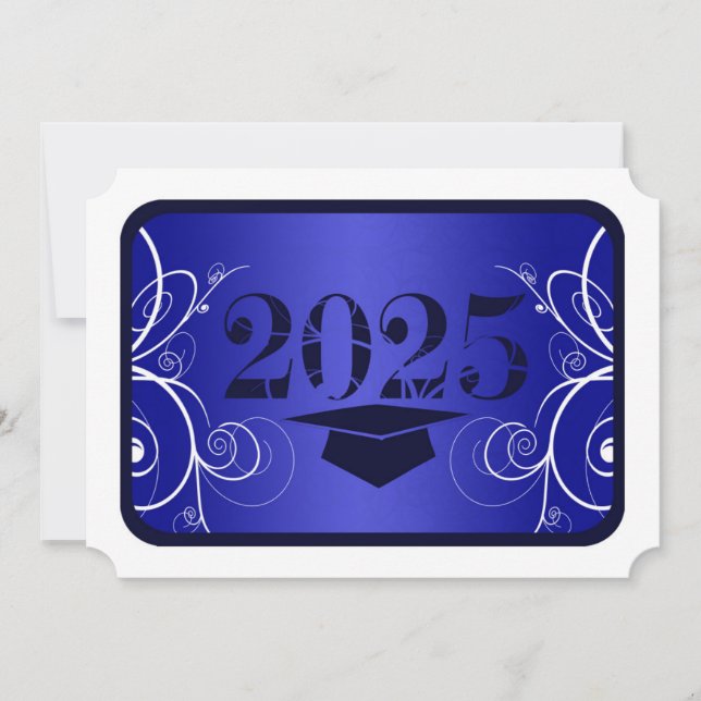 Invitación a graduación de marco azul y blanco (Anverso)