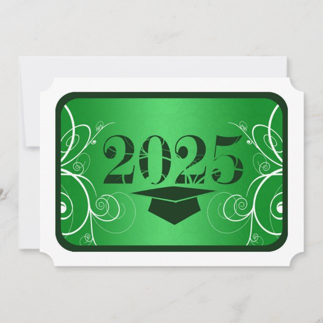 Invitación a graduación de marco verde y blanco (Anverso)