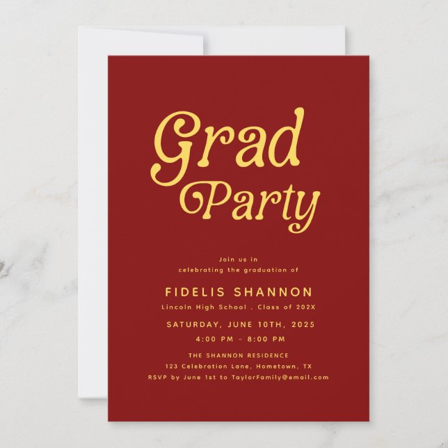 Invitación a graduación de Maroon Grad Fiesta Retr (Anverso)