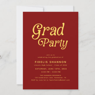 Invitación a graduación de Maroon Grad Fiesta Retr