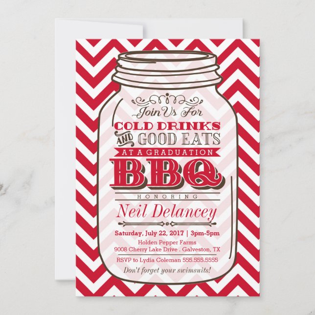 Invitación a graduación de Mason Jar BBQ, Chevron  (Anverso)