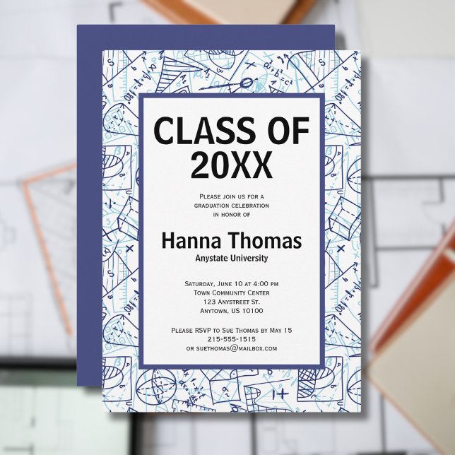 Invitación a graduación de matemáticas de ingenier (Engineering block letters text only graduation announcement)