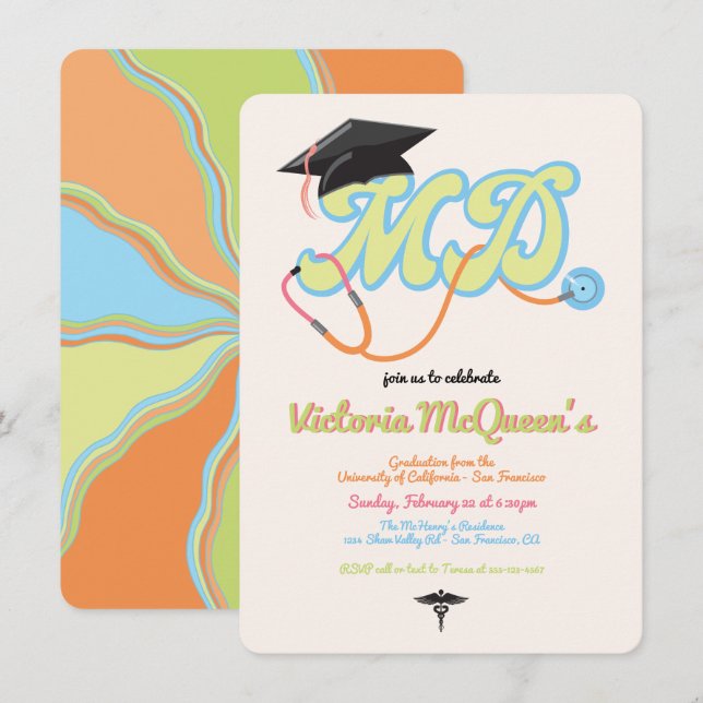 Invitación a graduación de MD de Médico de Retro 6 (Anverso / Reverso)