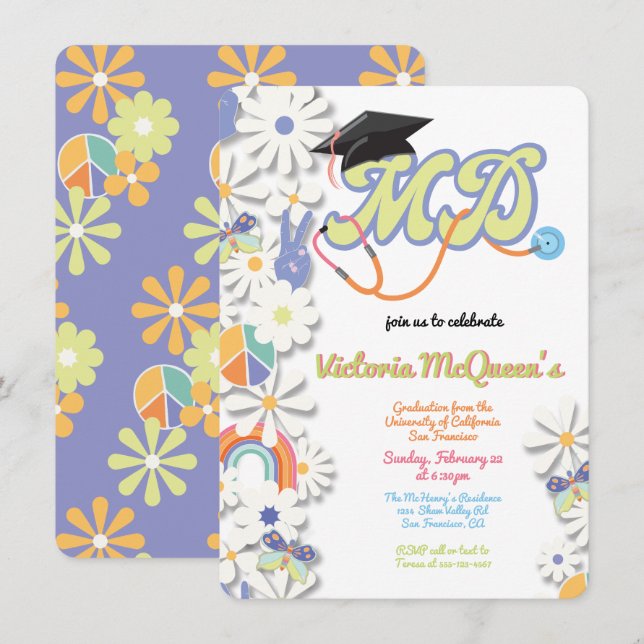 Invitación a graduación de MD para Médico Hippie 6 (Anverso / Reverso)