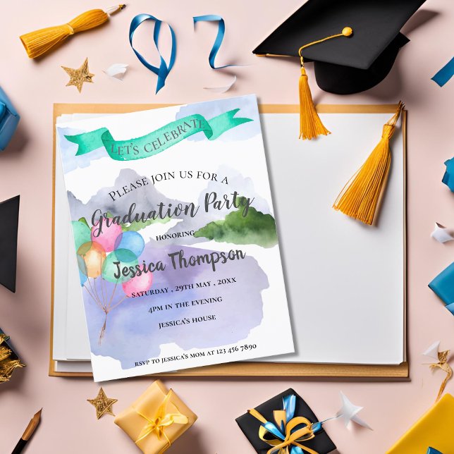 Invitación a graduación de Mini Bonito Watercolor  (Mini Pretty Watercolor 2025 Graduation Invitation)