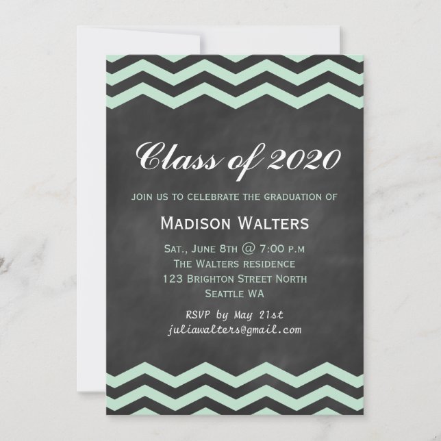 Invitación a graduación de Mint & Chalkboard (Anverso)