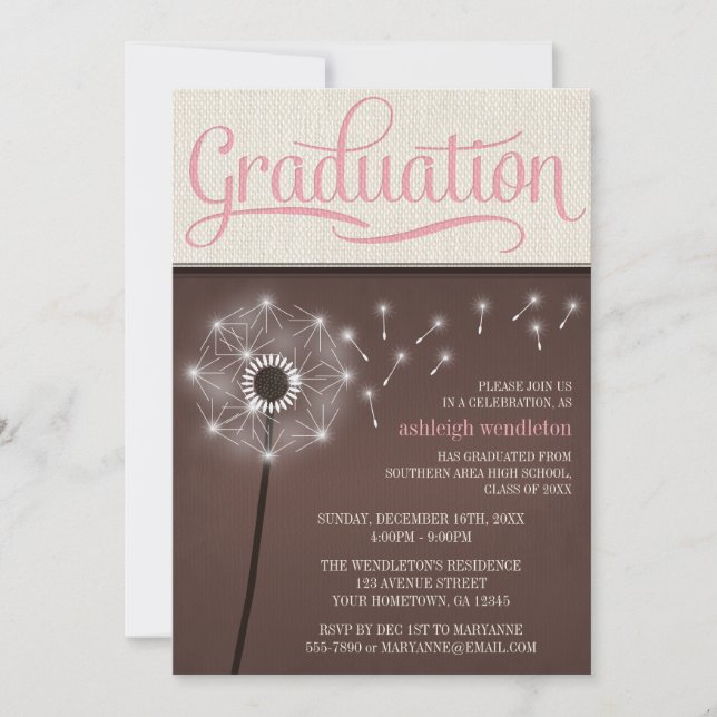 Invitación a graduación de Mocha Rustic Linen Dand (Anverso)