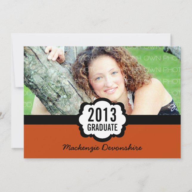 Invitación a graduación de Moda simple, Naranja (Anverso)