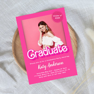 Invitación a graduación de muñeca rosa caliente Ma