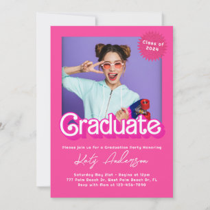 Invitación a graduación de muñecas rosadas Malibu 