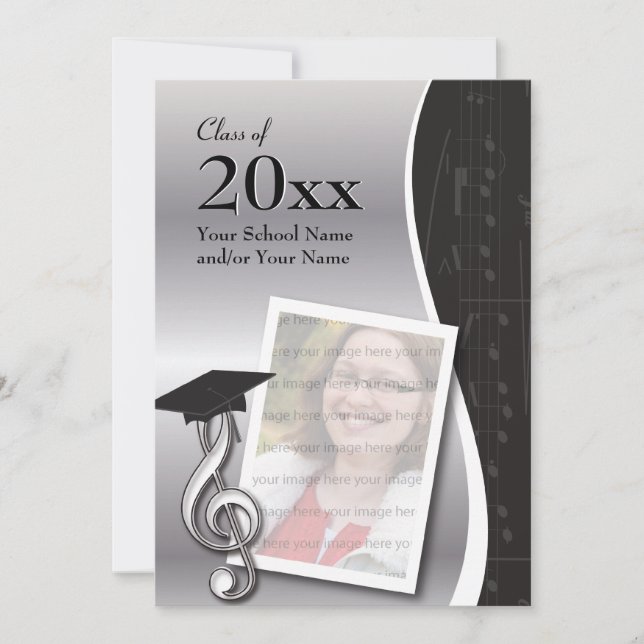 Invitación a graduación de música plateada y negra (Anverso)