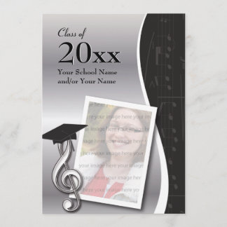 Invitación a graduación de música plateada y negra