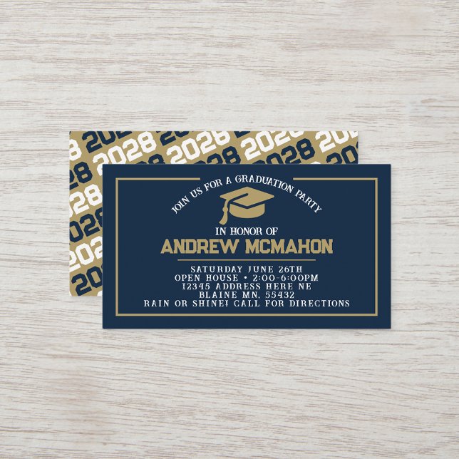 Invitación a graduación de Navy Blue & Gold Mini (Navy Blue & Gold Mini Graduation Invites for Friends, Team Mates or as Inserts!)