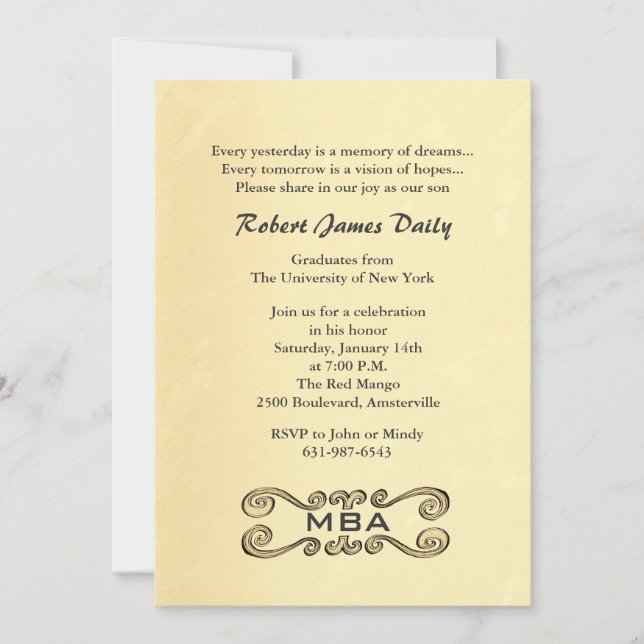 Invitación a graduación de Oro Antiguo (Anverso)