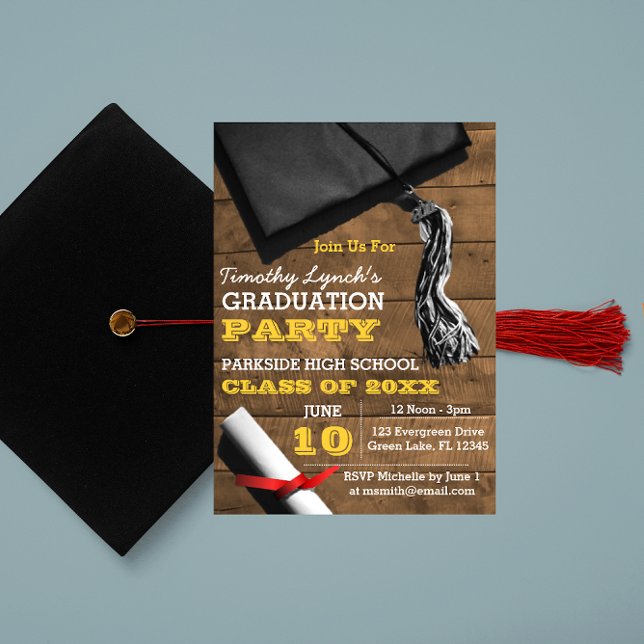 Invitación a graduación de oro de Barnwood Tassel (Subido por el creador)