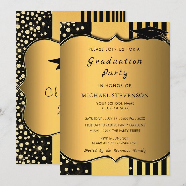 Invitación a graduación de oro de lujo - Elegante (Anverso / Reverso)