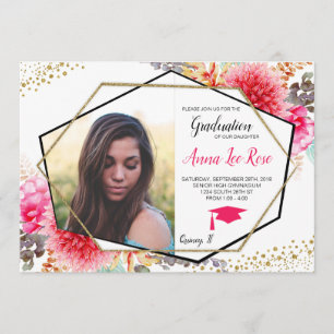 Invitación a graduación de oro geométrico floral B