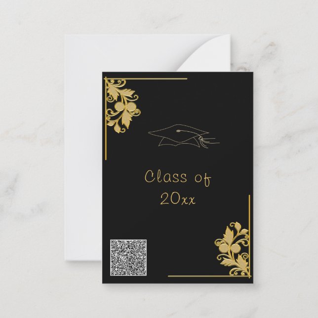 Invitación a graduación de oro negro con código QR (Reverso)