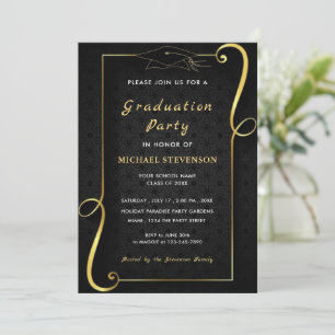 Invitación a graduación de oro negro con código QR