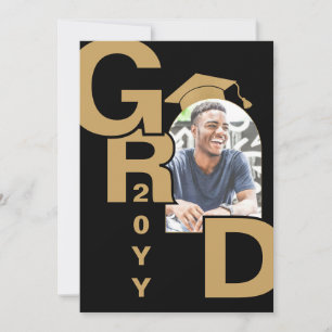 Invitación a graduación de oro negro con foto mode