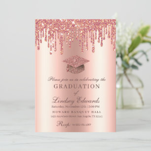 Invitación a graduación de oro Rosa de Drip purpur