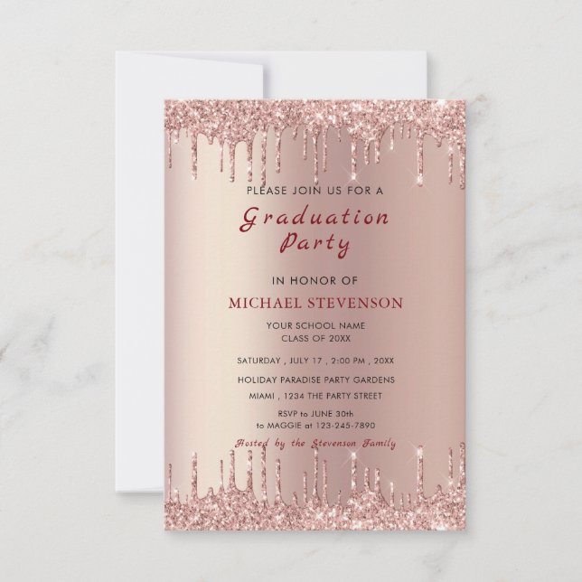 Invitación a graduación de oro Rosa Diseño propio (Anverso)