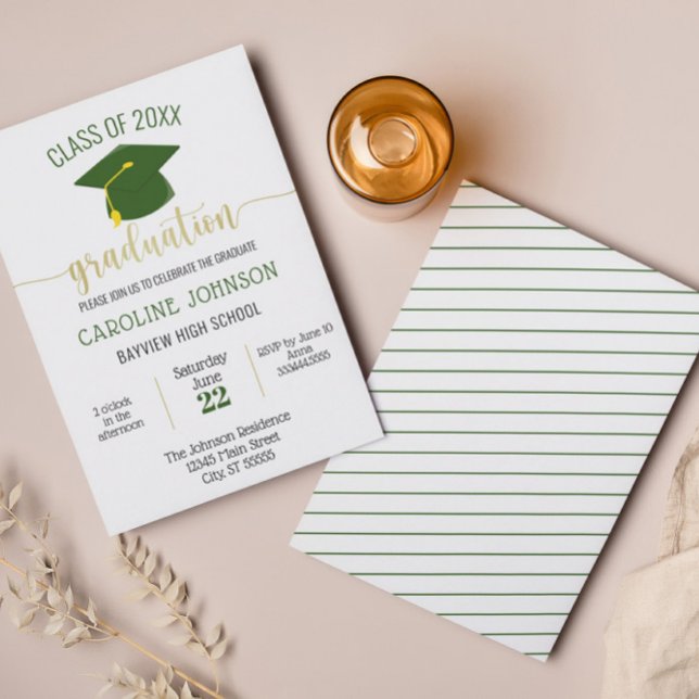 Invitación a graduación de oro verde simple y mode (Subido por el creador)