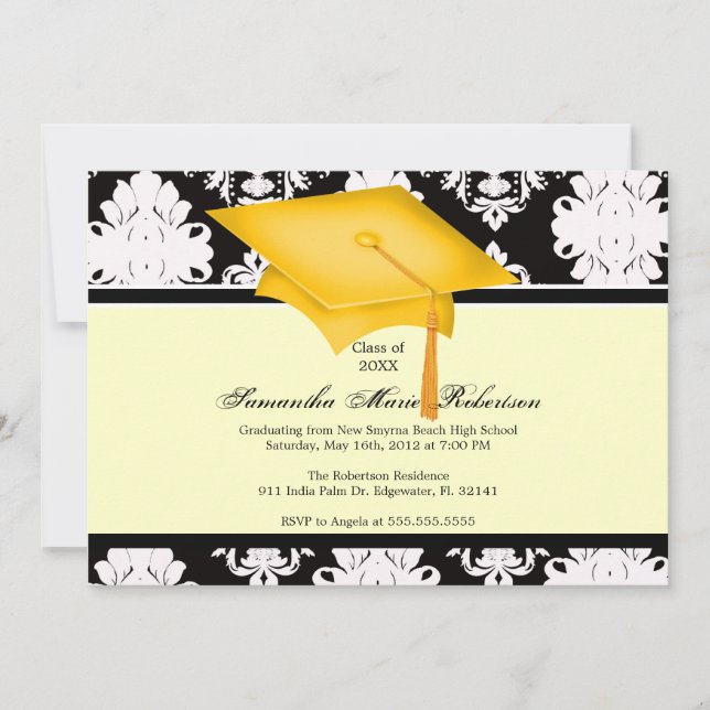 Invitación a graduación de Personalizado amarillo, (Anverso)