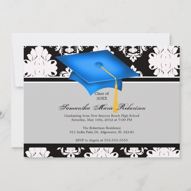 Invitación a graduación de Personalizado azul, neg (Anverso)