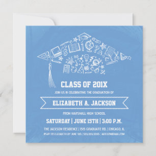 Invitación a graduación de pizarra azul con foto